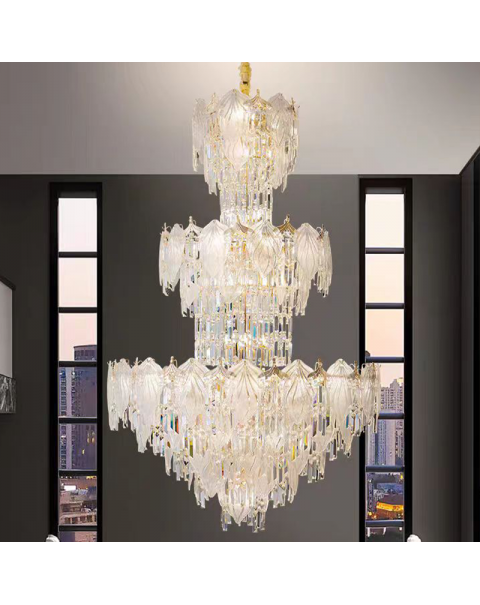 Light luxury duplex crystal chandelier hollow hotel lobby high-end atmosphere petal villa leap living room main light