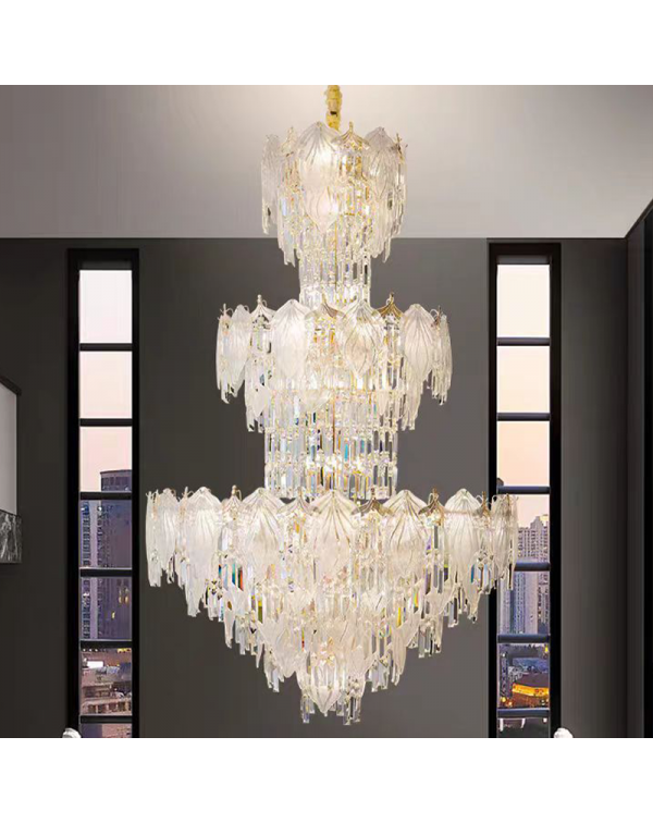 Light luxury duplex crystal chandelier hollow hote...