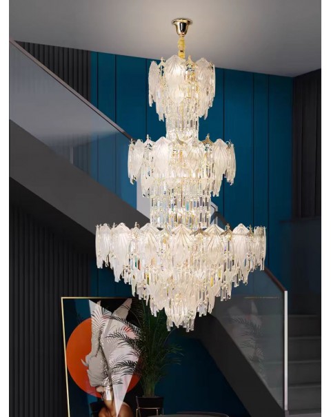 Light luxury duplex crystal chandelier hollow hotel lobby high-end atmosphere petal villa leap living room main light