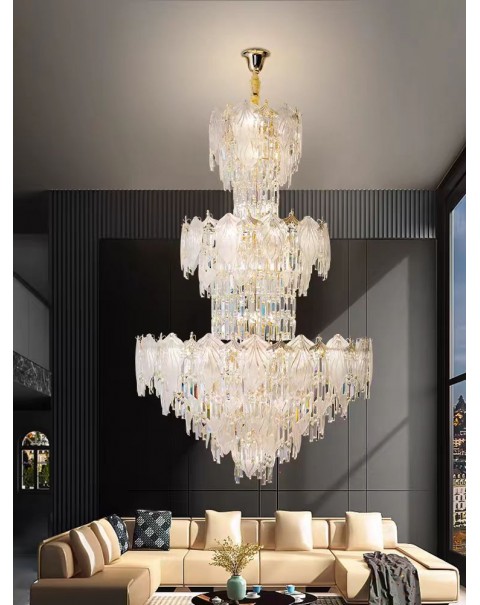 Light luxury duplex crystal chandelier hollow hotel lobby high-end atmosphere petal villa leap living room main light