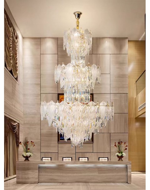 Light luxury duplex crystal chandelier hollow hotel lobby high-end atmosphere petal villa leap living room main light