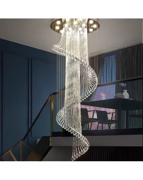 Duplex staircase chandelier long chandelier modern simple villa leaping hollow living room rotating stairwell crystal chandelier