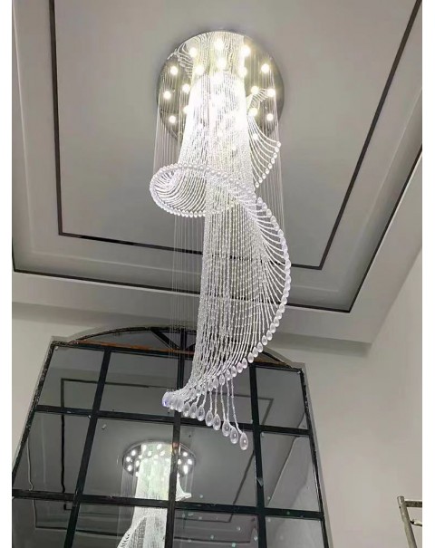 Duplex staircase chandelier long chandelier modern simple villa leaping hollow living room rotating stairwell crystal chandelier