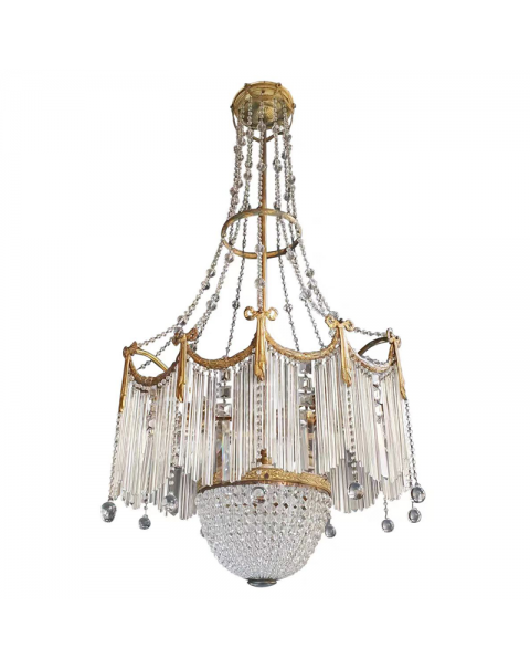 French retro full copper crystal staircase chandelier American European luxury atmosphere loft high-rise villa lights