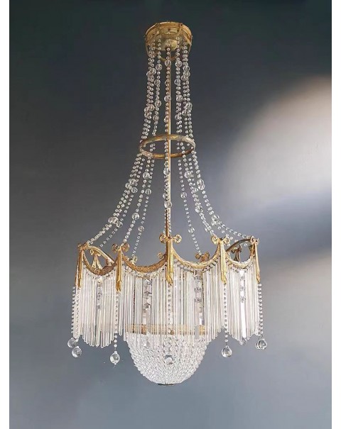 French retro full copper crystal staircase chandelier American European luxury atmosphere loft high-rise villa lights