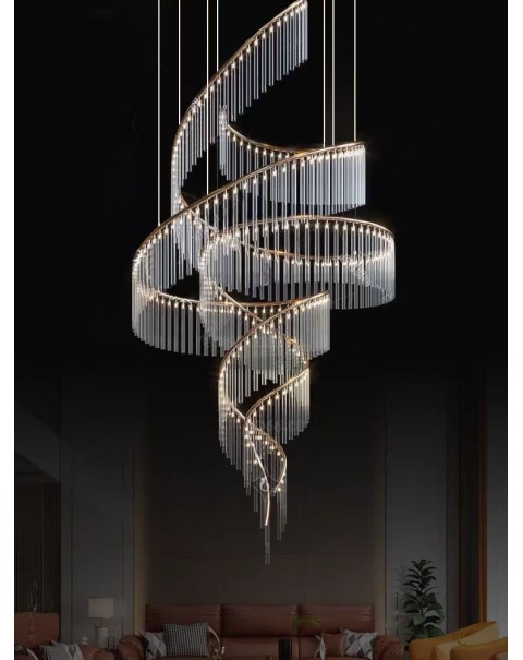 Light luxury fashion living room chandelier high-end large lamp duplex staircase rotating crystal villa creative art light luxury lamps and lanterns