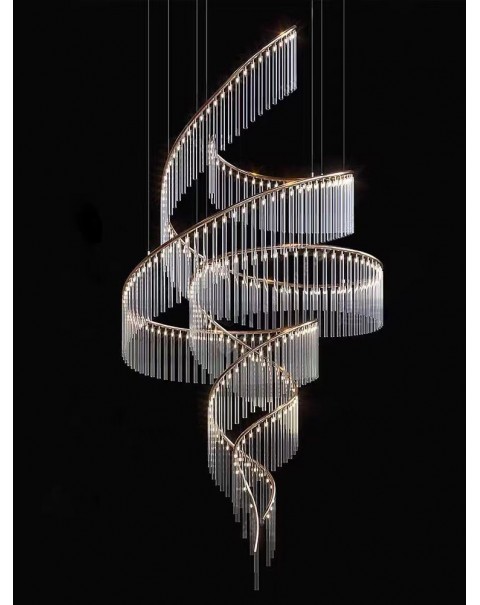 Light luxury fashion living room chandelier high-end large lamp duplex staircase rotating crystal villa creative art light luxury lamps and lanterns