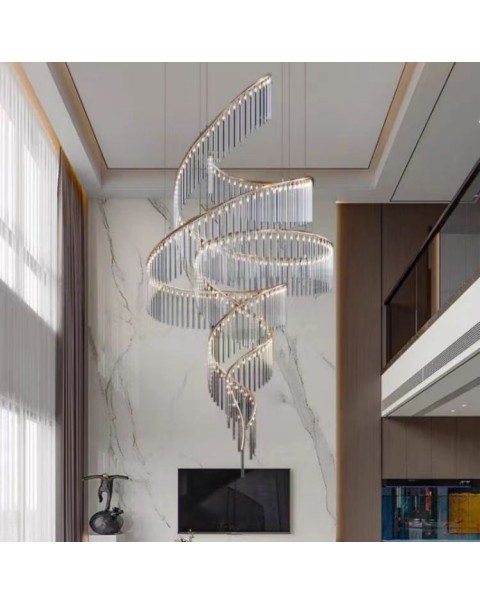 Light luxury fashion living room chandelier high-end large lamp duplex staircase rotating crystal villa creative art light luxury lamps and lanterns