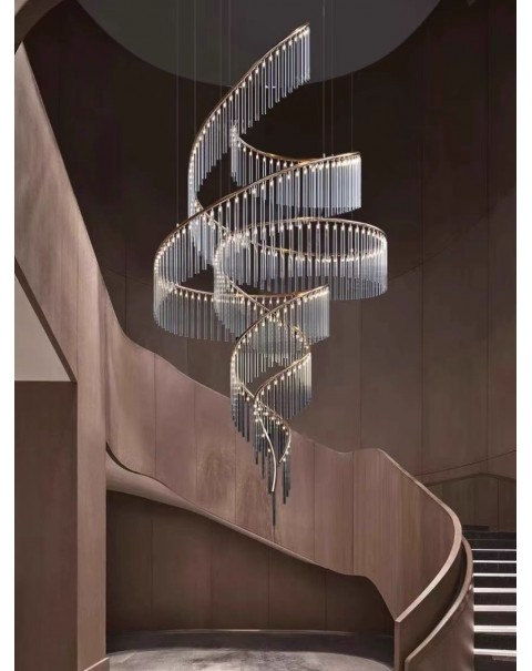 Light luxury fashion living room chandelier high-end large lamp duplex staircase rotating crystal villa creative art light luxury lamps and lanterns