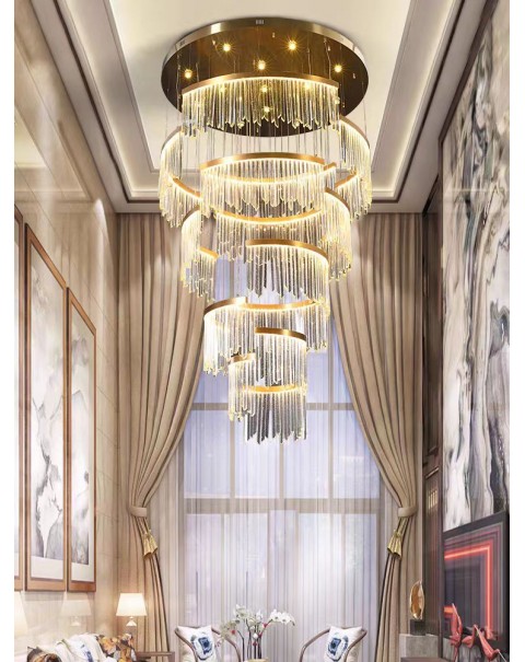 French light luxury villa duplex rotating staircase living room crystal chandelier hotel lobby ballroom sales floor