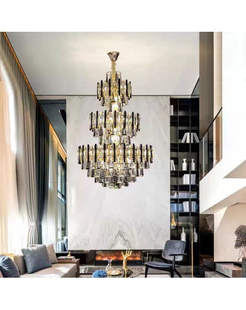 Duplex chandelier new living room main light villa pick sky high ceiling building in the building crystal large pendant