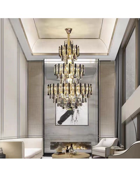 Duplex chandelier new living room main light villa pick sky high ceiling building in the building crystal large pendant