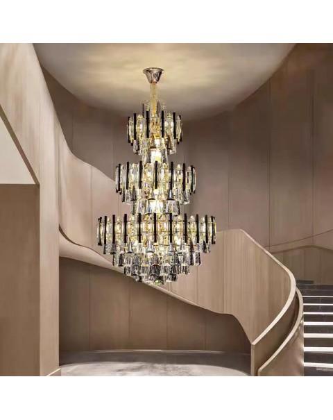 Duplex chandelier new living room main light villa pick sky high ceiling building in the building crystal large pendant