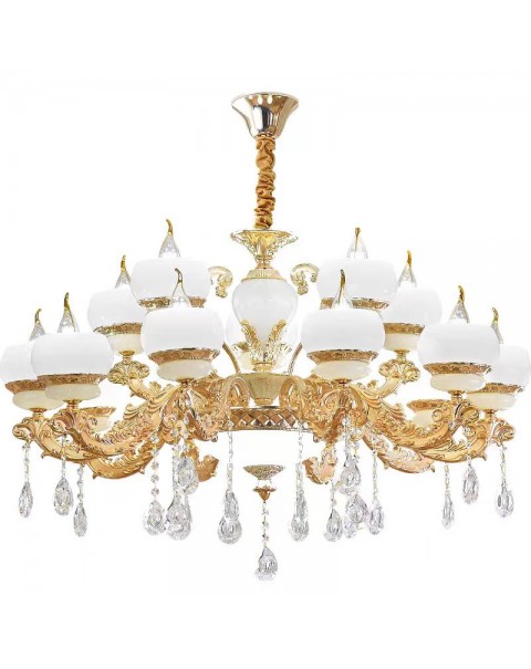 Rays European living room duplex large chandelier luxury villa hotel hall imitation jade vacuum large lamp crystal long