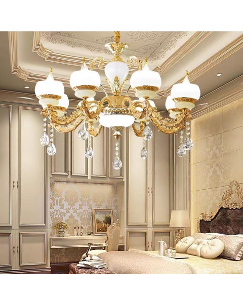 Rays European living room duplex large chandelier luxury villa hotel hall imitation jade vacuum large lamp crystal long