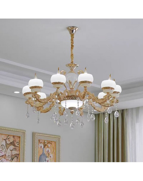 Rays European living room duplex large chandelier luxury villa hotel hall imitation jade vacuum large lamp crystal long