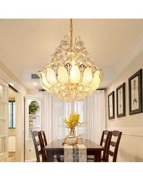 European crystal chandelier gold dining room light round LED bedroom chandelier dining room chandelier study room chandelier living room light