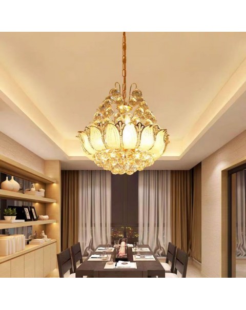 European crystal chandelier gold dining room light round LED bedroom chandelier dining room chandelier study room chandelier living room light