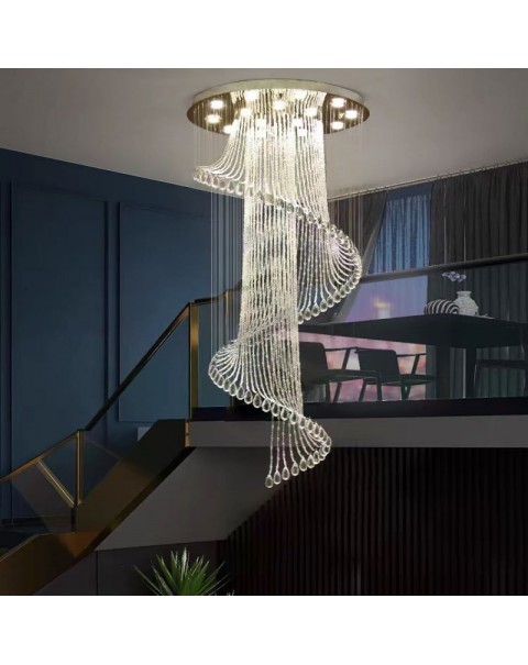 Staircase chandelier simple modern villa retro light luxury air stairwell loft overhead hall crystal chandelier