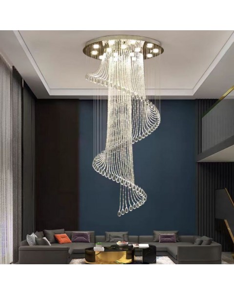 Staircase chandelier simple modern villa retro light luxury air stairwell loft overhead hall crystal chandelier