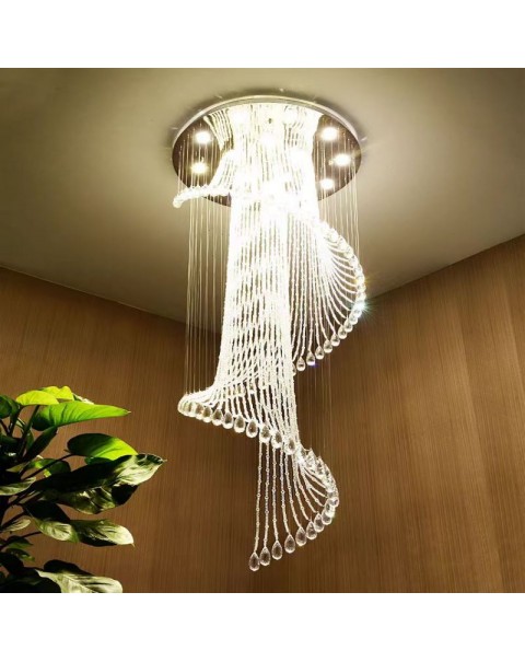 Staircase chandelier simple modern villa retro light luxury air stairwell loft overhead hall crystal chandelier