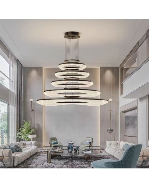 All-brass duplex large chandelier modern luxury high staircase chandelier high-end atmosphere villa hollow living room chandelier