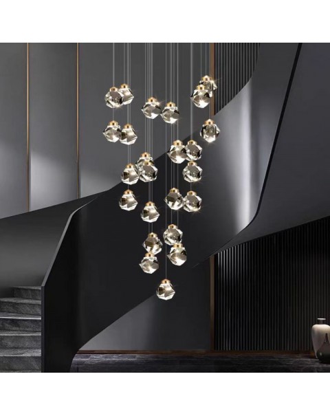 Shilan duplex living room overhead chandelier villa staircase long chandelier light luxury modern loft apartment crystal chandelier