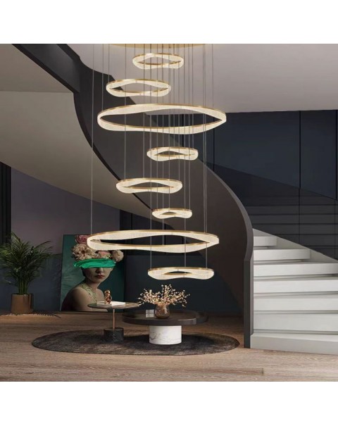 Light luxury crystal villa hollow living room chandelier new duplex large chandelier leap rotating stairwell long chandelier