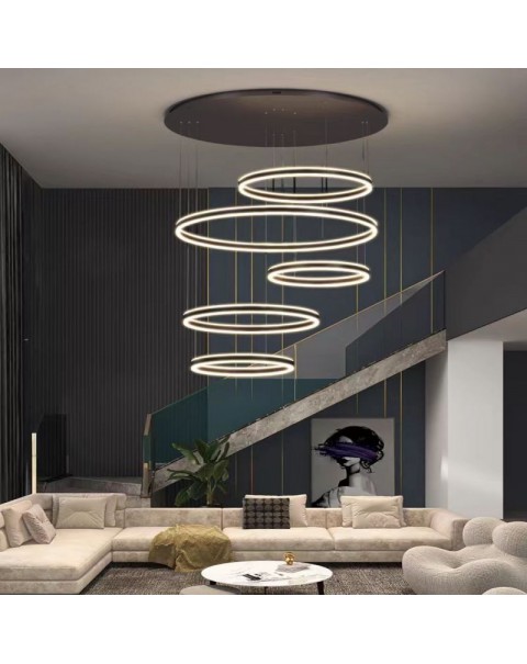 Living room light simple modern light luxury duplex villa hotel large chandelier LOFT round hollow stairwell chandelier