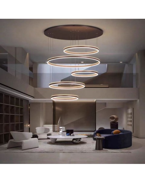 Living room light simple modern light luxury duplex villa hotel large chandelier LOFT round hollow stairwell chandelier