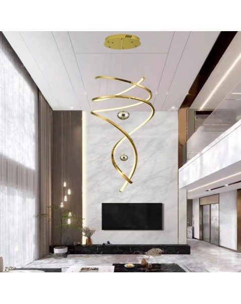 Duplex staircase chandelier designer villa long chandelier stainless steel showroom sales department high ceiling living room lobby chandelier