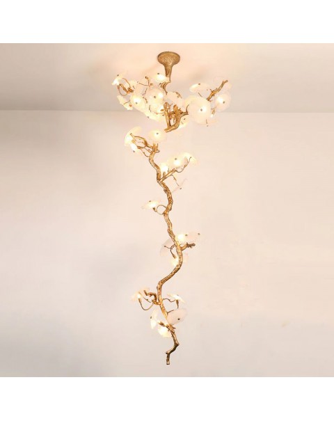 Full copper branch chandelier hotel villa duplex living room light luxury lamp designer creative Scandinavian branch chandelier