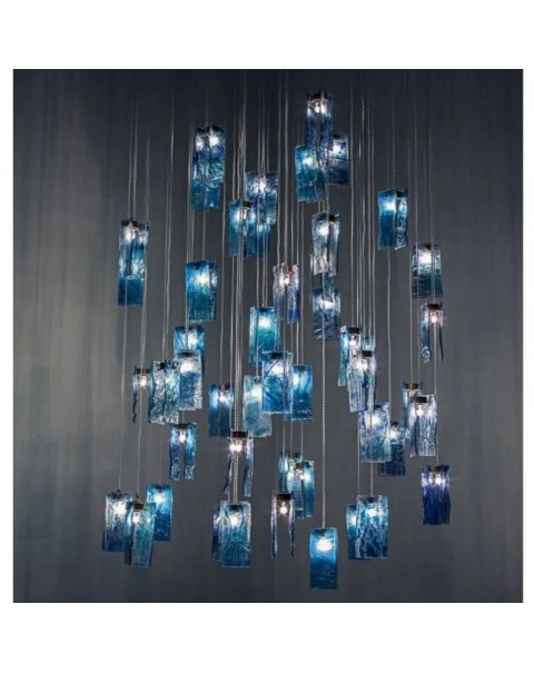 Real estate sales department shared space rectangular glazed panel glass chandelier high-end customized ultra-high ceiling hotel