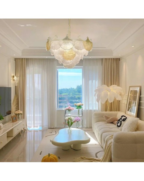 Light luxury master bedroom light cozy princess room light girl heart children's room villa ginkgo leaf high-grade living room chandelier