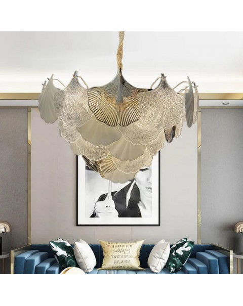 Light luxury master bedroom light cozy princess room light girl heart children's room villa ginkgo leaf high-grade living room chandelier