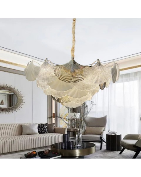 Light luxury master bedroom light cozy princess room light girl heart children's room villa ginkgo leaf high-grade living room chandelier