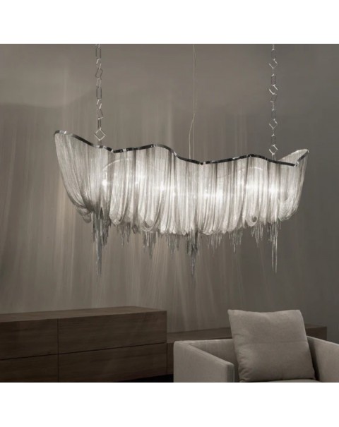 Italian post-modern restaurant rectangular chandelier simple hotel hall tassel creative personality living room villa lights